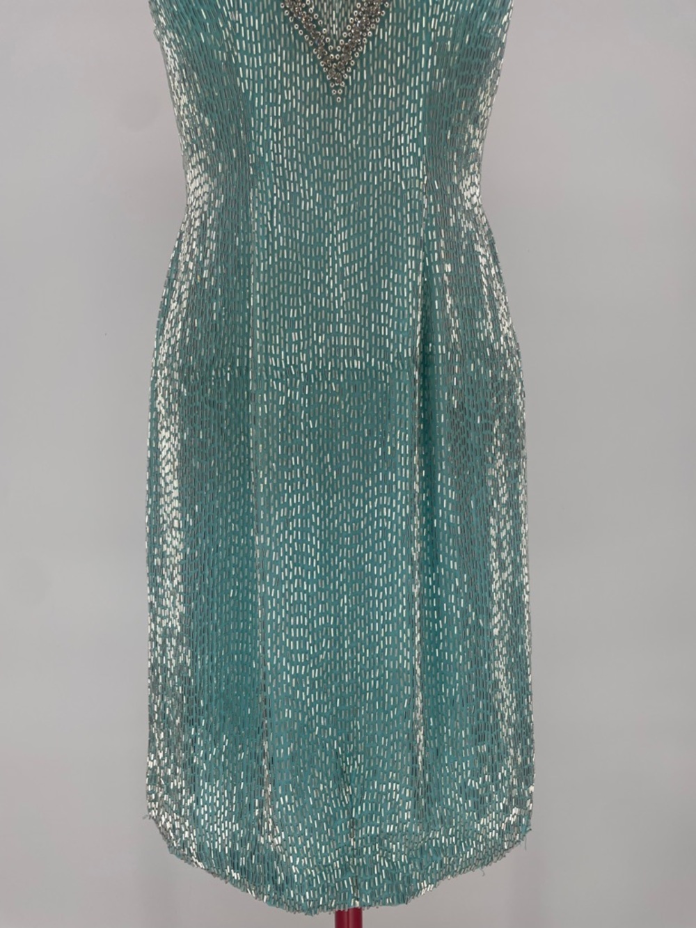 Temptations Sherri Hill Aqua Blue Heavily Beaded Mini Cocktail / Pageant Dress - Picture 5 of 17